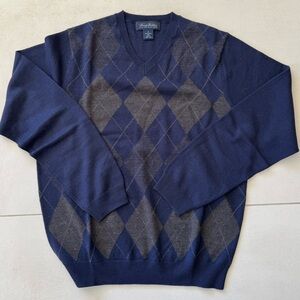 Nwot Brooks Brothers V-Neck Sweater in Navy and Gray Argyle sz S